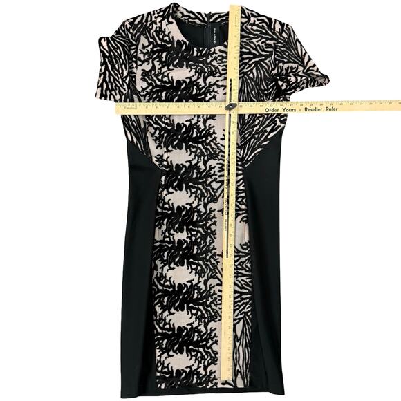 Yigal Azrouel Coral Reef Burnout Black Tan Short Sleeve Sheath Dress size 10 - Picture 3 of 11